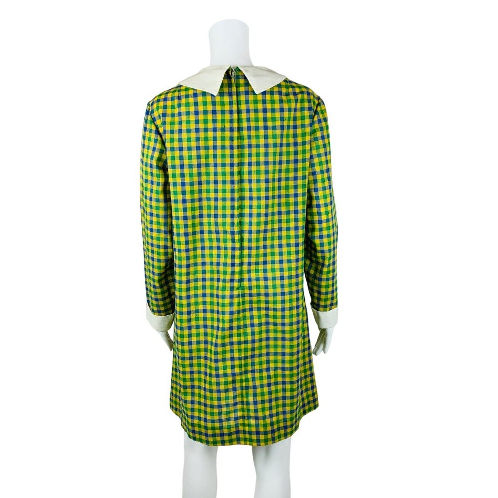 Vintage 1960s Checkered Dress Blue Green Schoolgirl Peter Pan Collar Sears - Picture 9 of 11